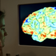 A woman looking at a functional magnetic resonance image (fMRI) .